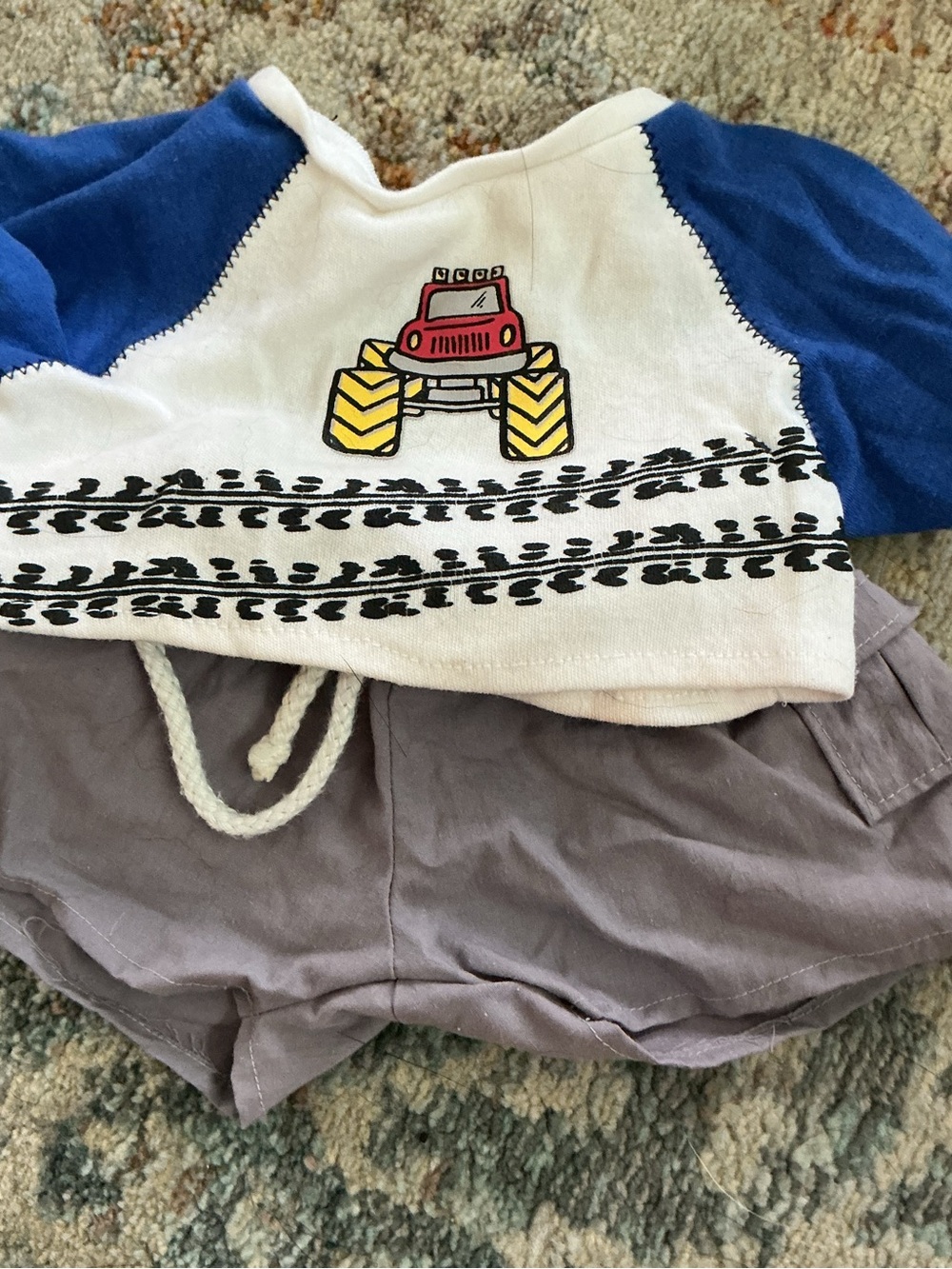 Build-A-Bear White & Blue Monster Truck Shirt with Yellow Accents